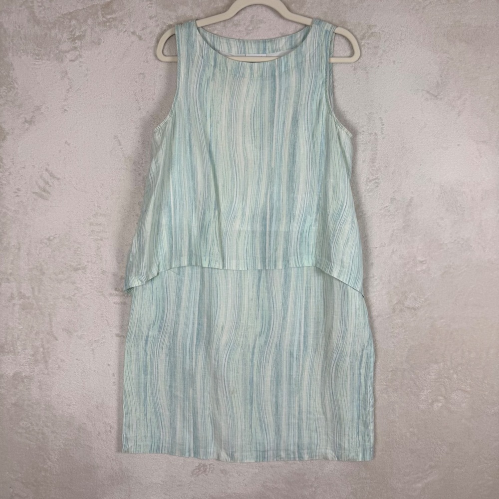 J Jill Women Medium Linen Popover Layered Shift Dress Stripe Coastal Resort Wear